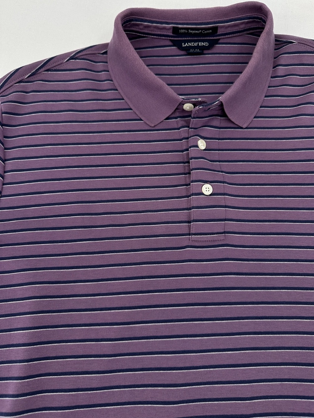 Lands’ End NWOT Supima Cotton Striped Polo Purple Navy Heritage Prep Men’s L - Picture 2 of 8